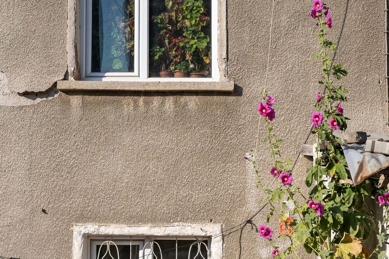 Zašpiněná fasáda staršího rodinného domu před čištěním a nátěrem